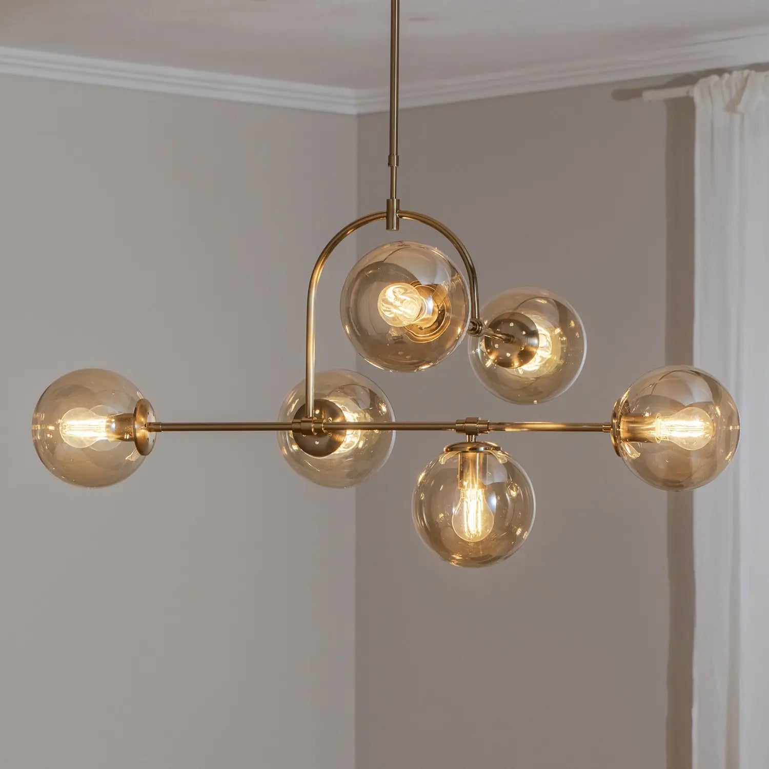 B-Ware Portemo Hängeleuchte Deckenlampe Lampe Messing Länge 104 Cm 6 Flammig Glas