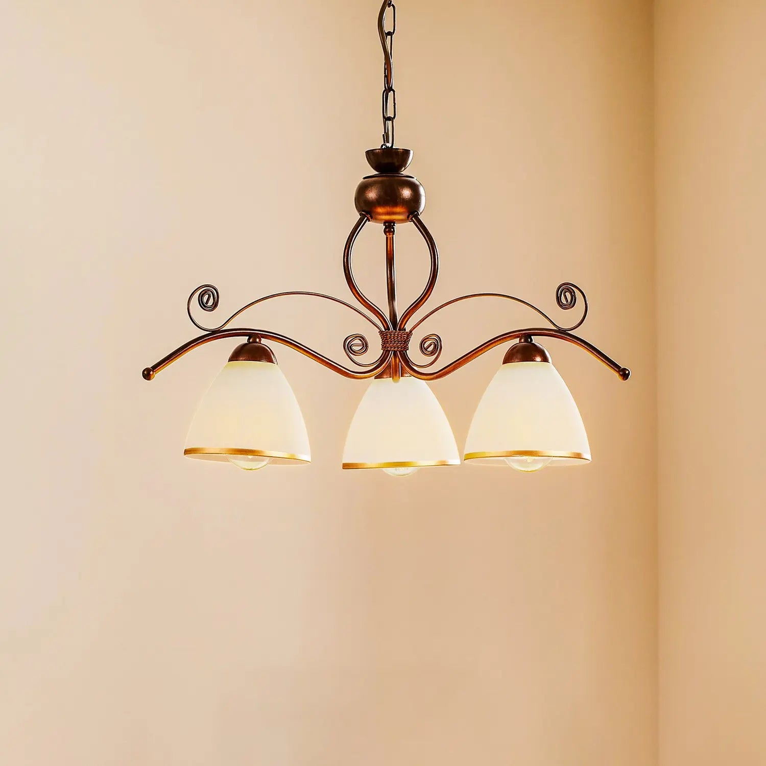 B-Ware Lamkur Hängeleuchte Roma In Weiß Und Braun Dreiflammig Hängelampe Leuchte Lampe