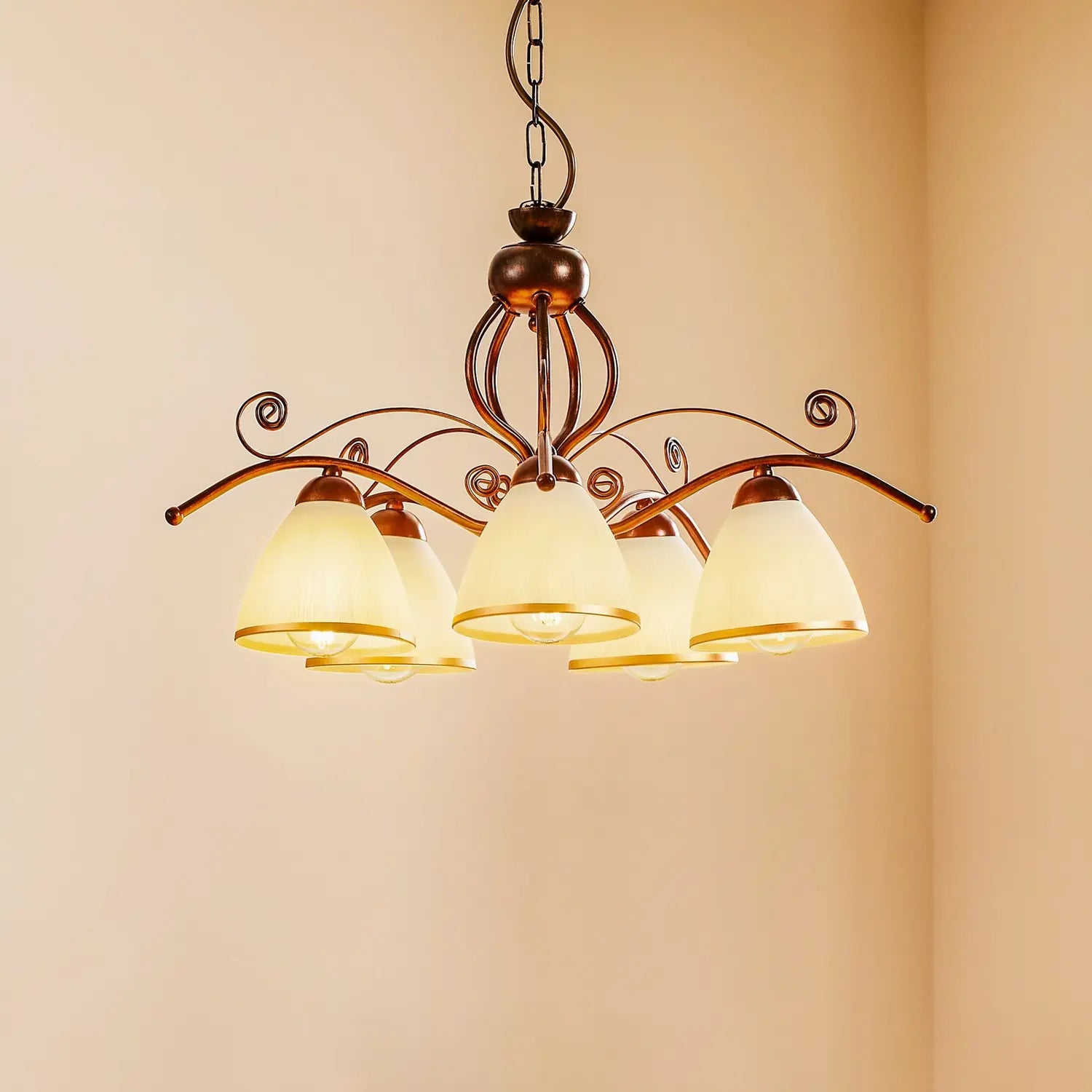 B-Ware Hängeleuchte Roma In Weiß Und Braun Fünfflammig Deckenleuchte Deckenlampe Lampe