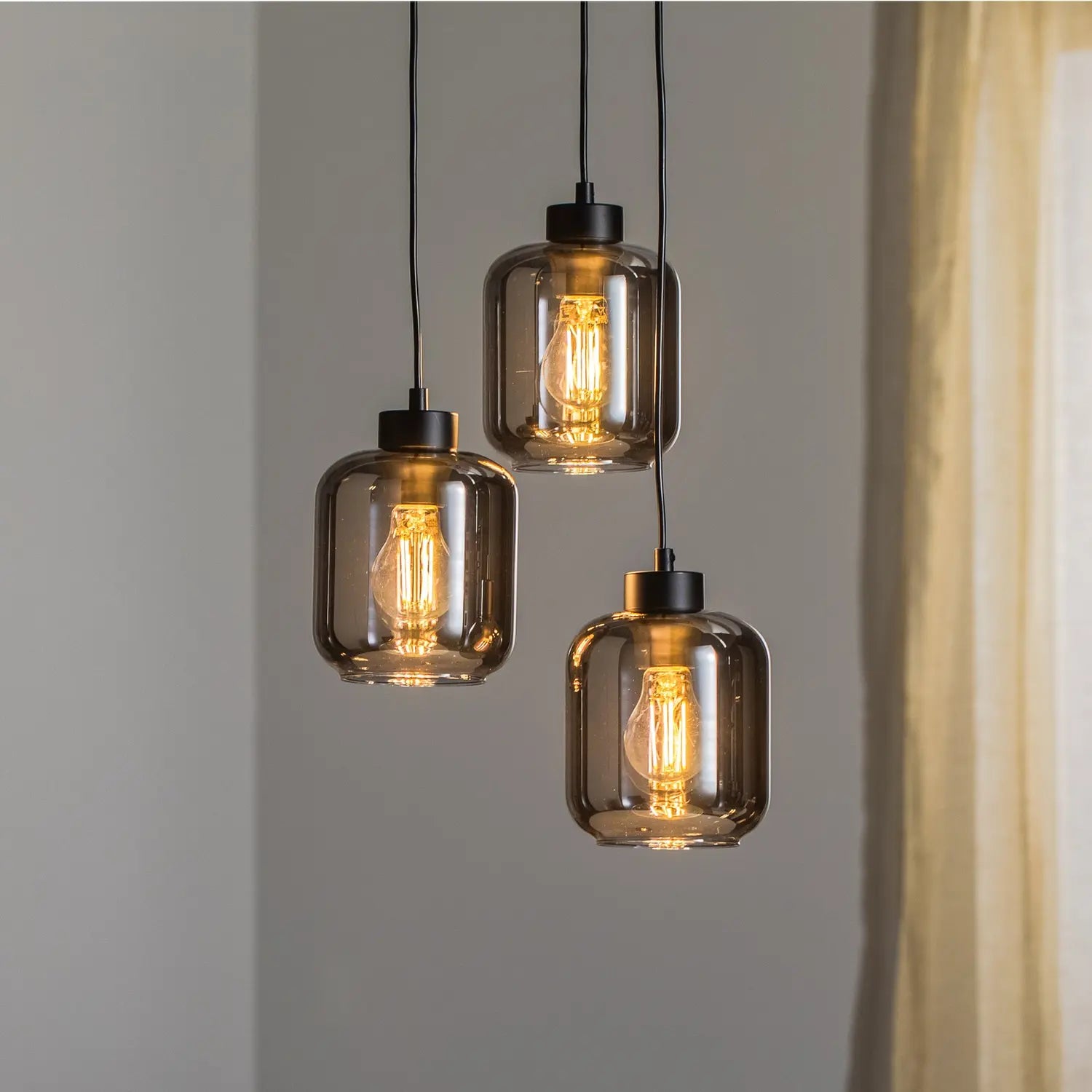 B-Ware Eko Light Hängeleuchte Pendelleuchte Sombra Rauchgrau Schwarz Metall Glas