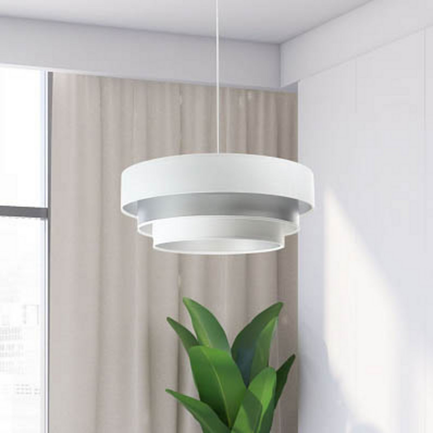B-Ware Maco Design Triniti Hängeleuchte Pendelleuchte Weiß Silber Textil Rund 60 Cm