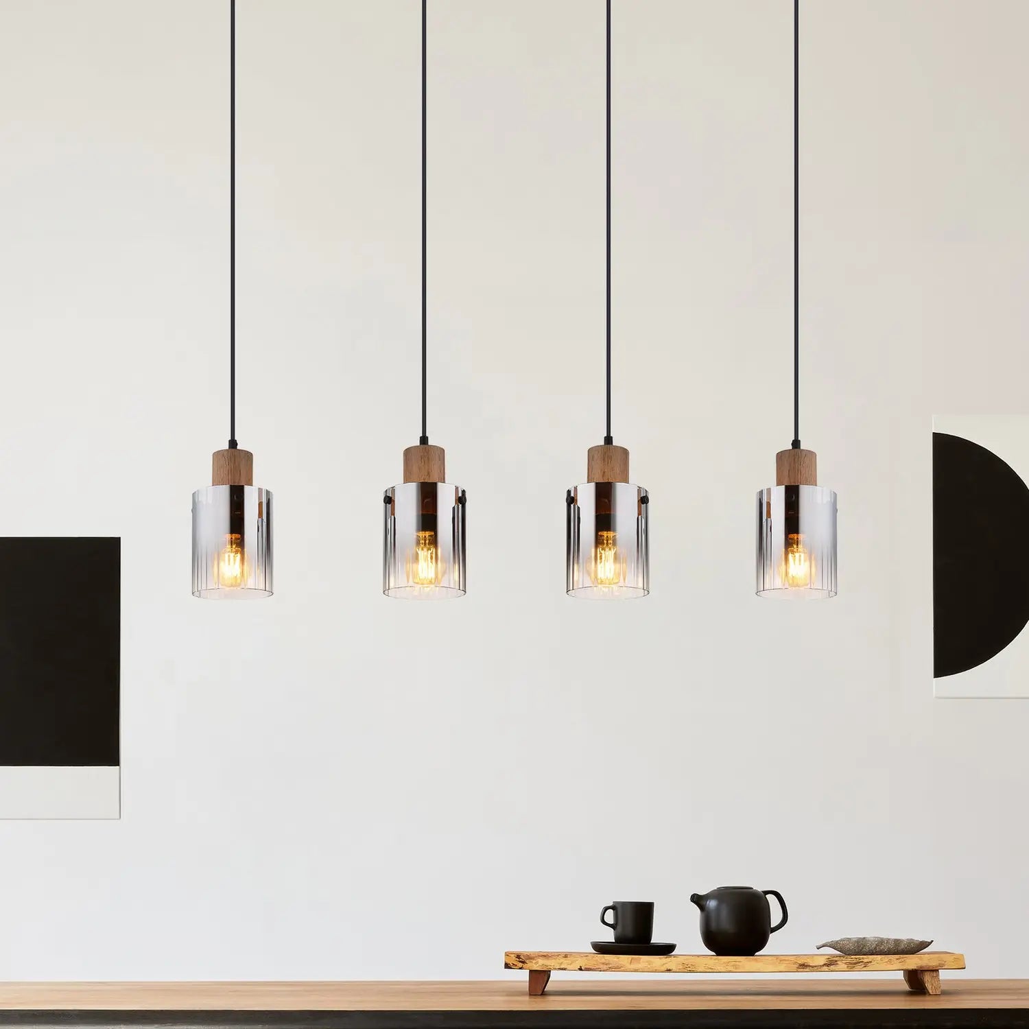 B-Ware Globo Hängeleuchte Pendelleuchte Lampe Rauchgrau Mdf Länge 105 Cm Braun