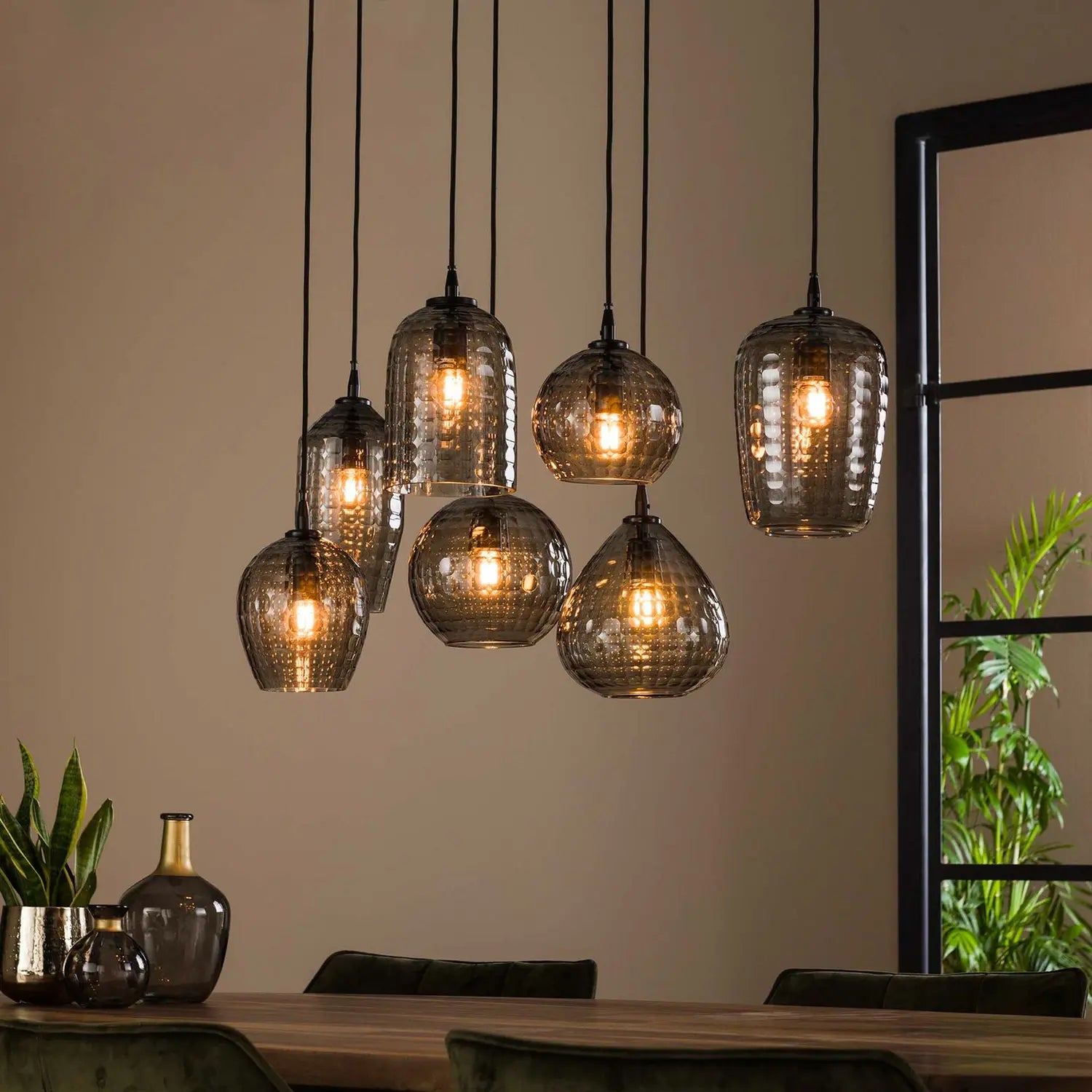 B-Ware Hängeleuchte Pendelleuchte Vanderberg Rauchgrau Metall Glas 7 Flammig E27 Led