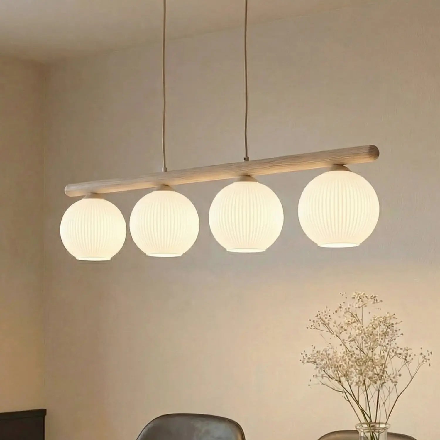 B-Ware Virlo Hängeleuchte Pendelleuchte Lampe Holz Opalglas Weiß Esszimmer Küche 95 Cm