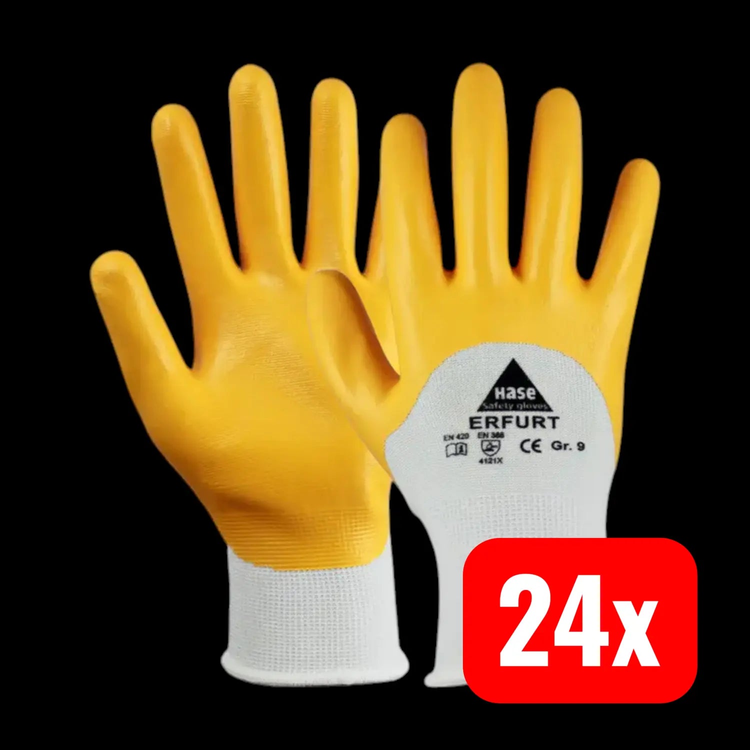 B-Ware Hase Arbeitshandschuhe Handschuhe Nitril Größe 12 Polyester Weiß Gelb 24 Paar