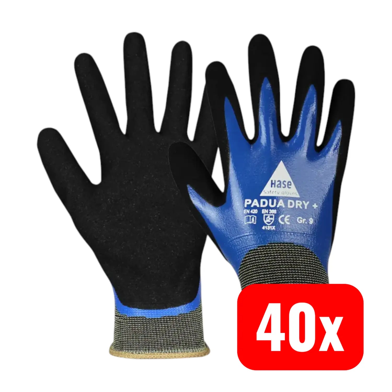 B-Ware Hase Montagehandschuhe Arbeitshandschuhe Padua Dry+ Nylon Gr 9 Schwarz 40 Paar