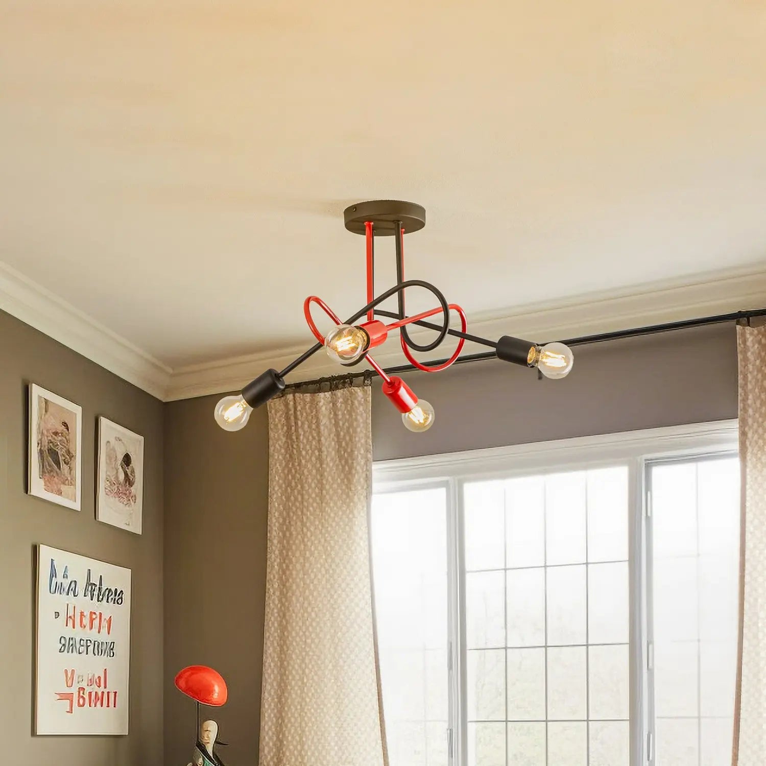 B-Ware Helam Deckenleuchte Lampe Cambridge Schwarz Rot 4 Flg E27 Eisen Wohnbeleuchtung