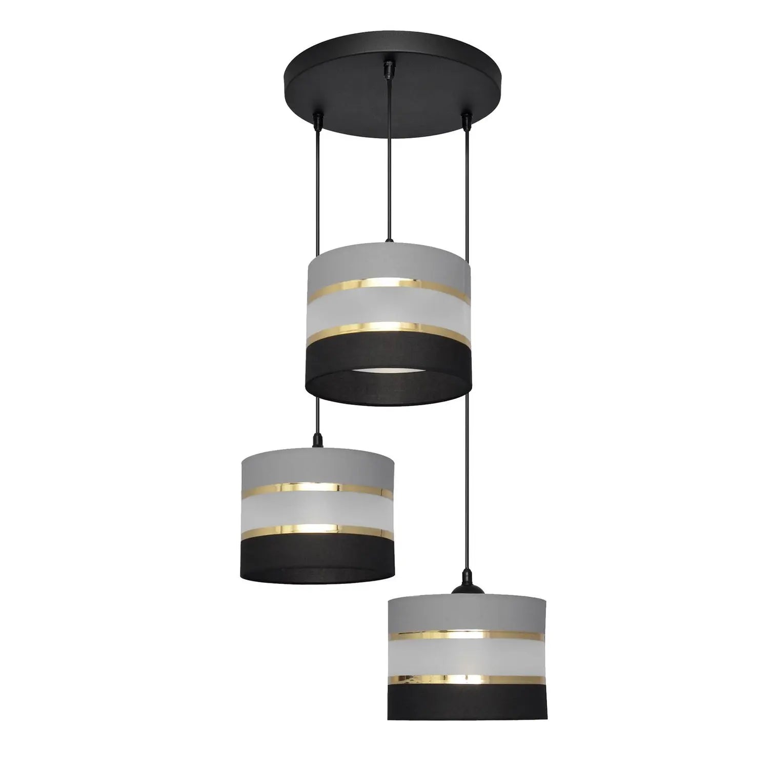 B-Ware Helam Pendelleuchte Hängelampe Helen Rund Grau Schwarz Gold 3 Flammig Esszimmer