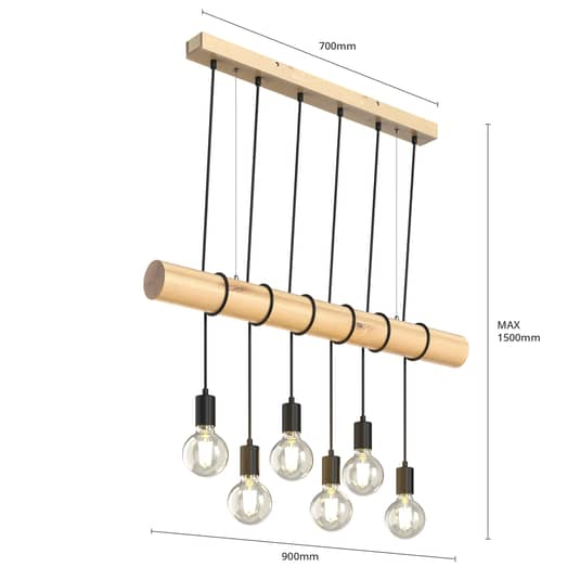 B-Ware Lindby Holz Pendelleuchte Eviton Hängelampe Deckenlampe Lampe 6 Flammig Natur