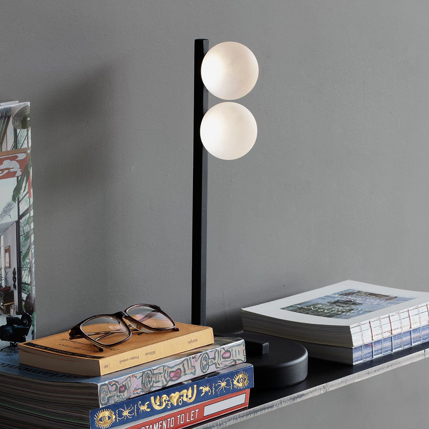 B-Ware Ideal Lux Tischlampe Tischleuchte Ping Pong Led Schwarz Glas Metall Opalglas