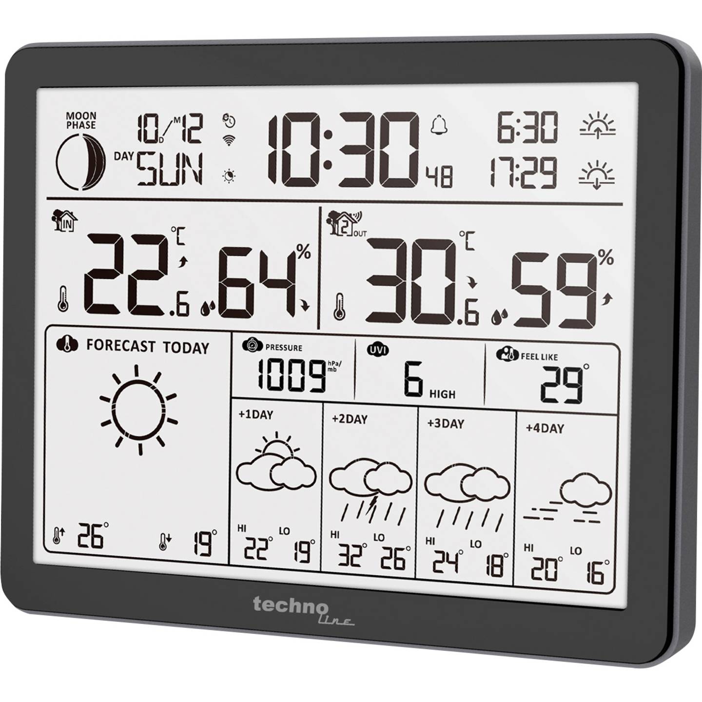B-Ware Techno Line WLAN Wetterstation WD3000 Wettervorhersage 4 Tage schwarz 172x140mm