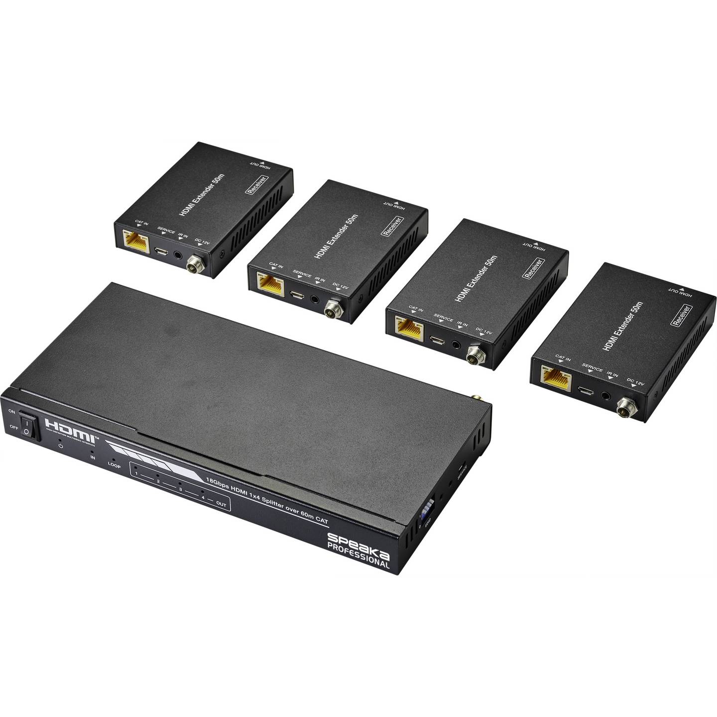 B-Ware SpeaKa HDMI Extender Set mit 1 Sender und 4 Empfängern, 50 m über RJ45