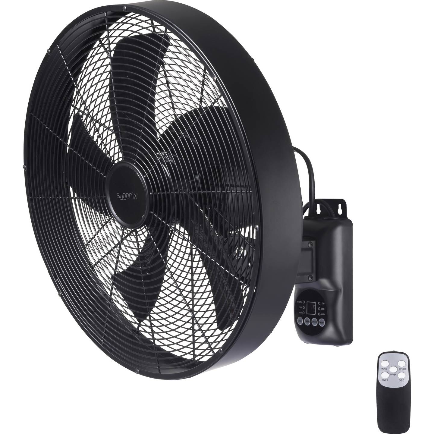 B-Ware Sygonix Wandventilator Oszillierend 50W Fernbedienung 45cm schwarz 3 Stufen