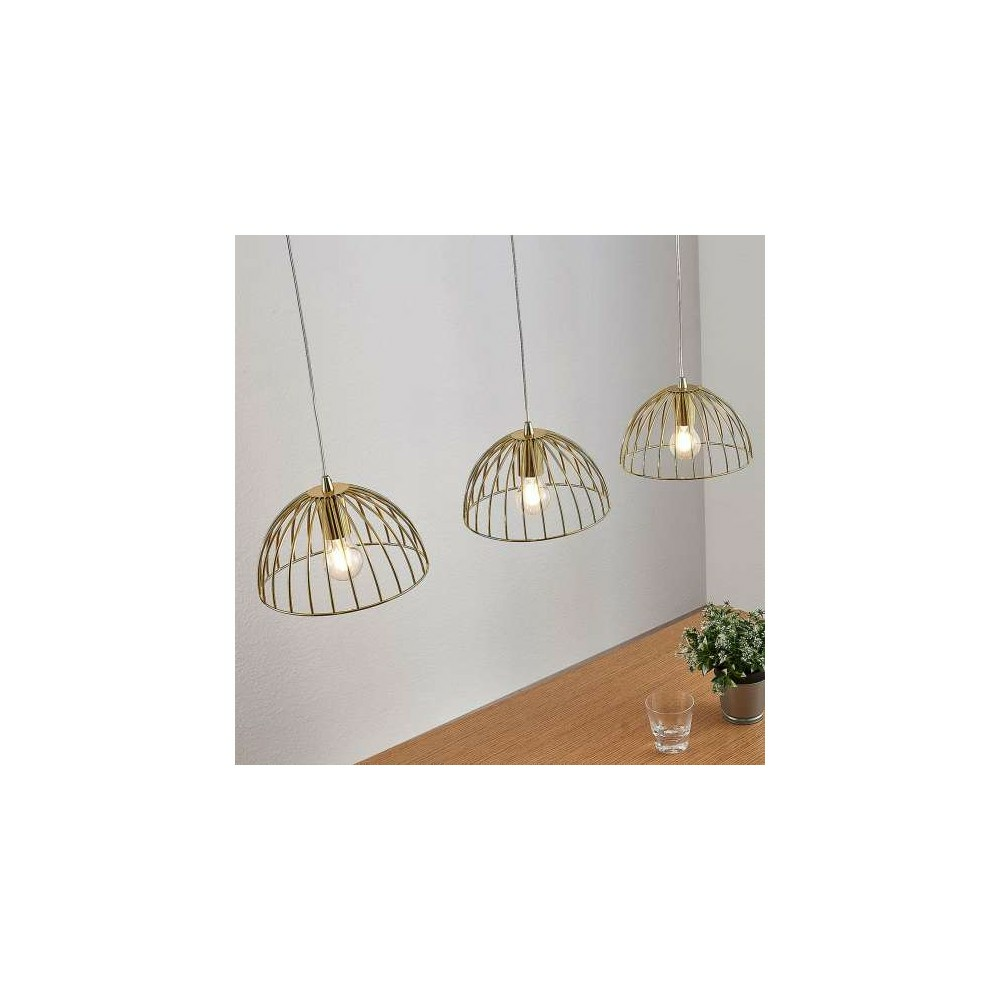 B-Ware Lampenwelt Käfig Hängeleuchte Hängeleuchte Lampe Deria Messingfarben 3 Flammig 6
