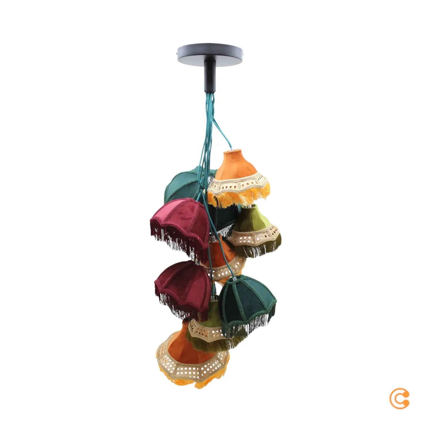 B-Ware Kare Hängeleuchte Pendelleuchte Saloon Fringes Lampe Bunt 10 Flammig E14 Led