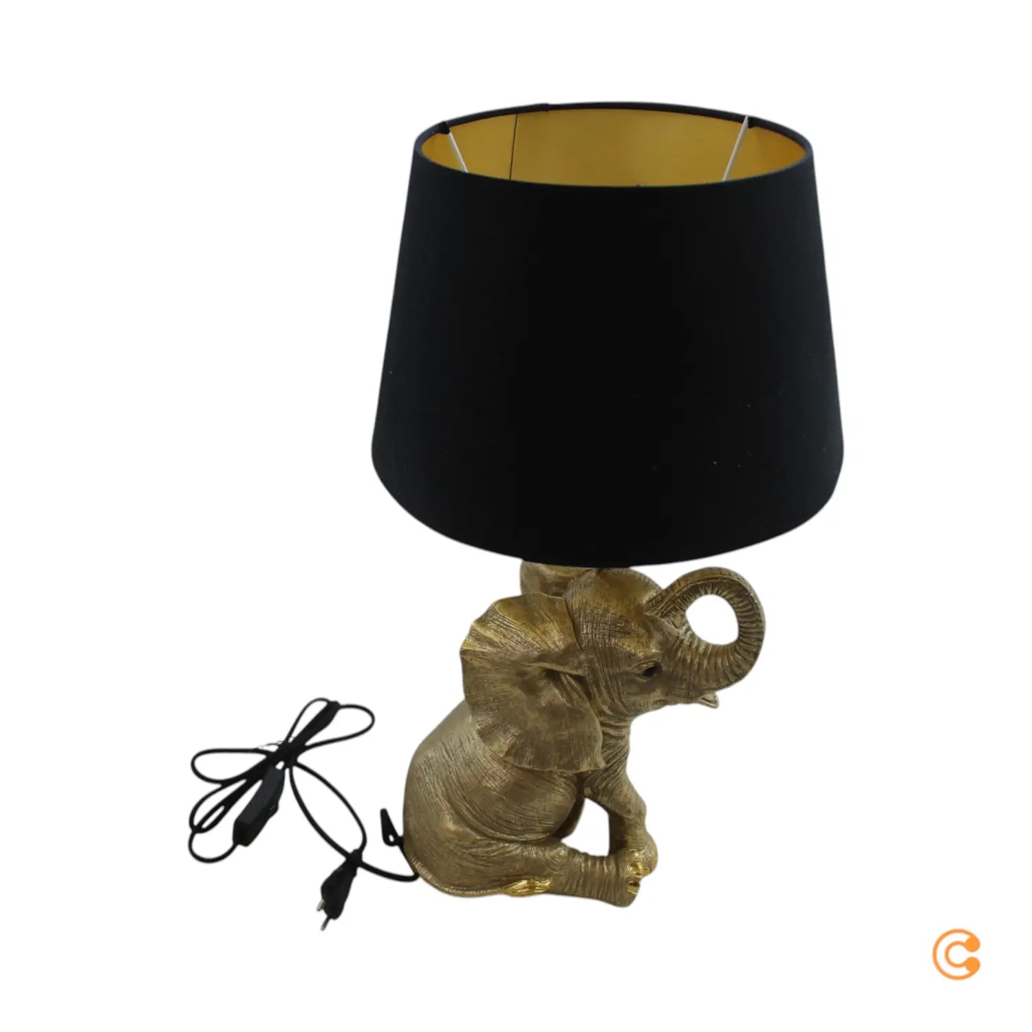 B-Ware Kare Tischleuchte Lampe Happy Elefant Schirm Leuchte Schwarz Gold Kunstharz