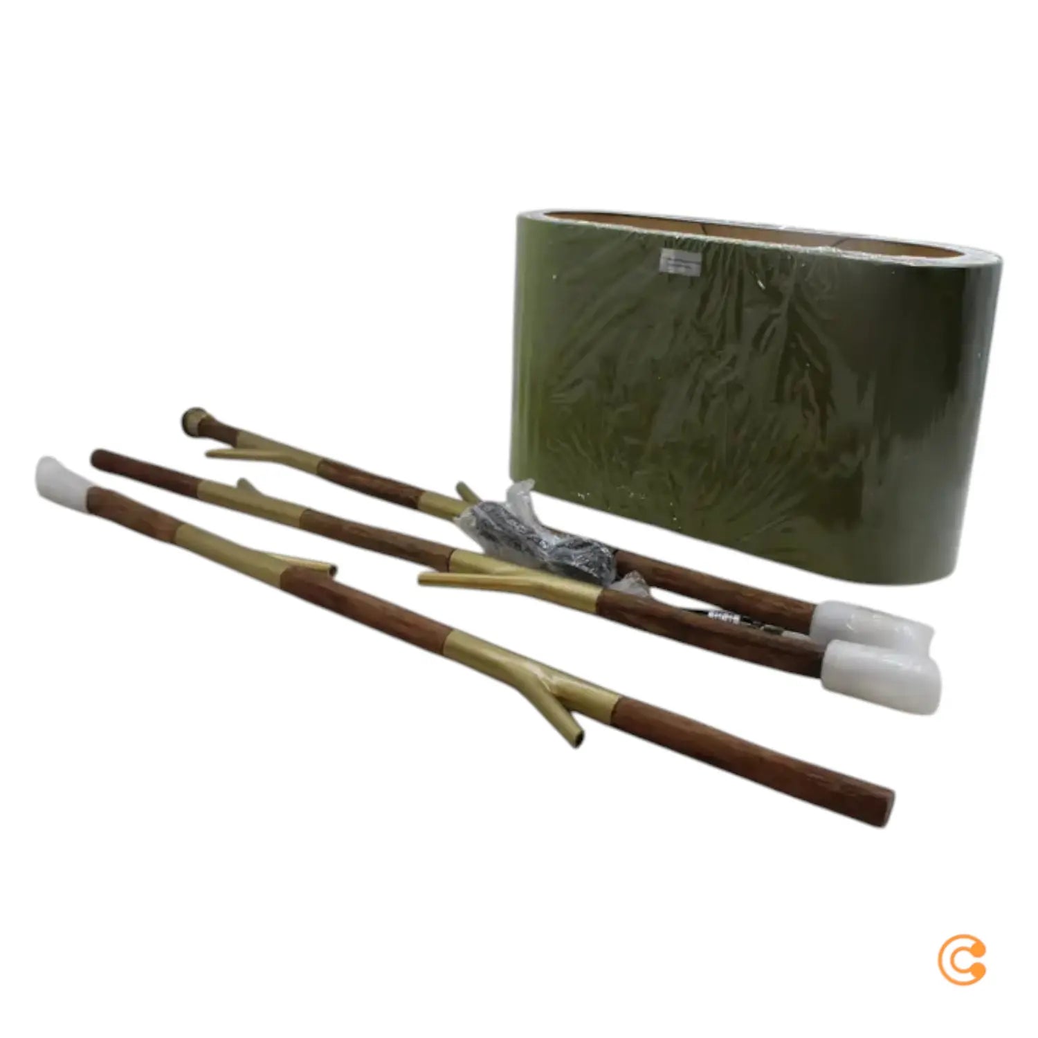 C-Ware Kare Stehleuchte Stehlampe Twig Grün Gold Baumwolle Holz E27 Siehe Text/Foto