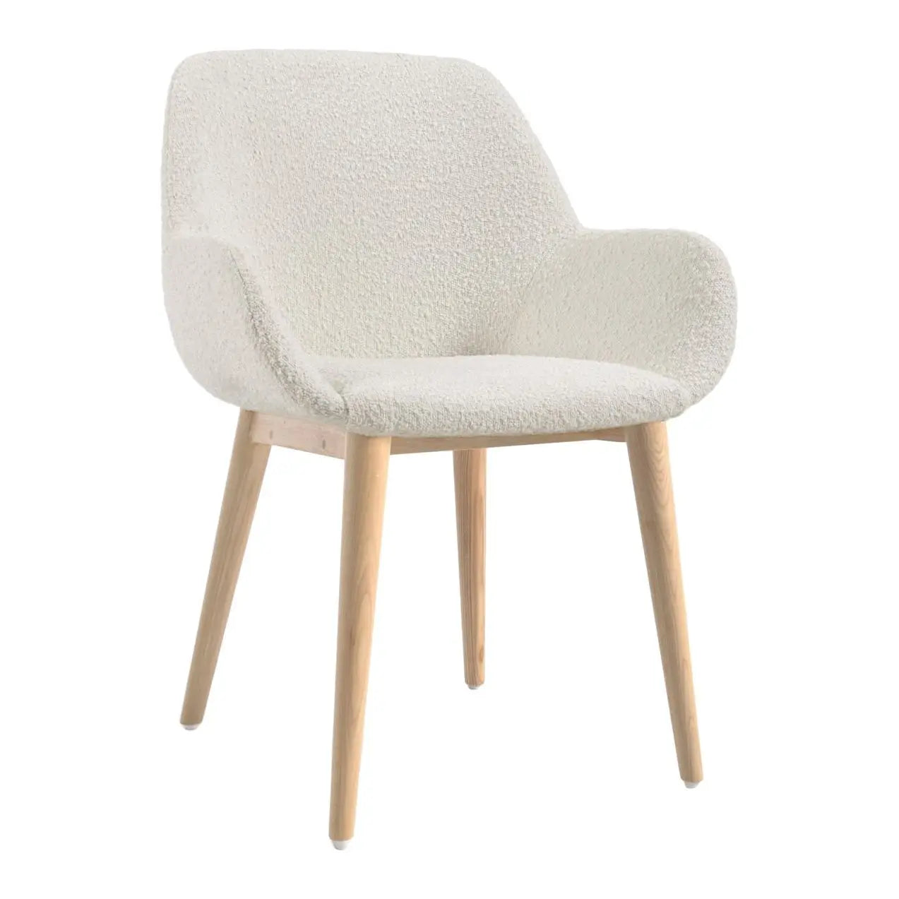 B-Ware Kave Home Esszimmerstuhl Sessel Stuhl Weiß Bouclé Eschenholz Siehe Text/Foto670