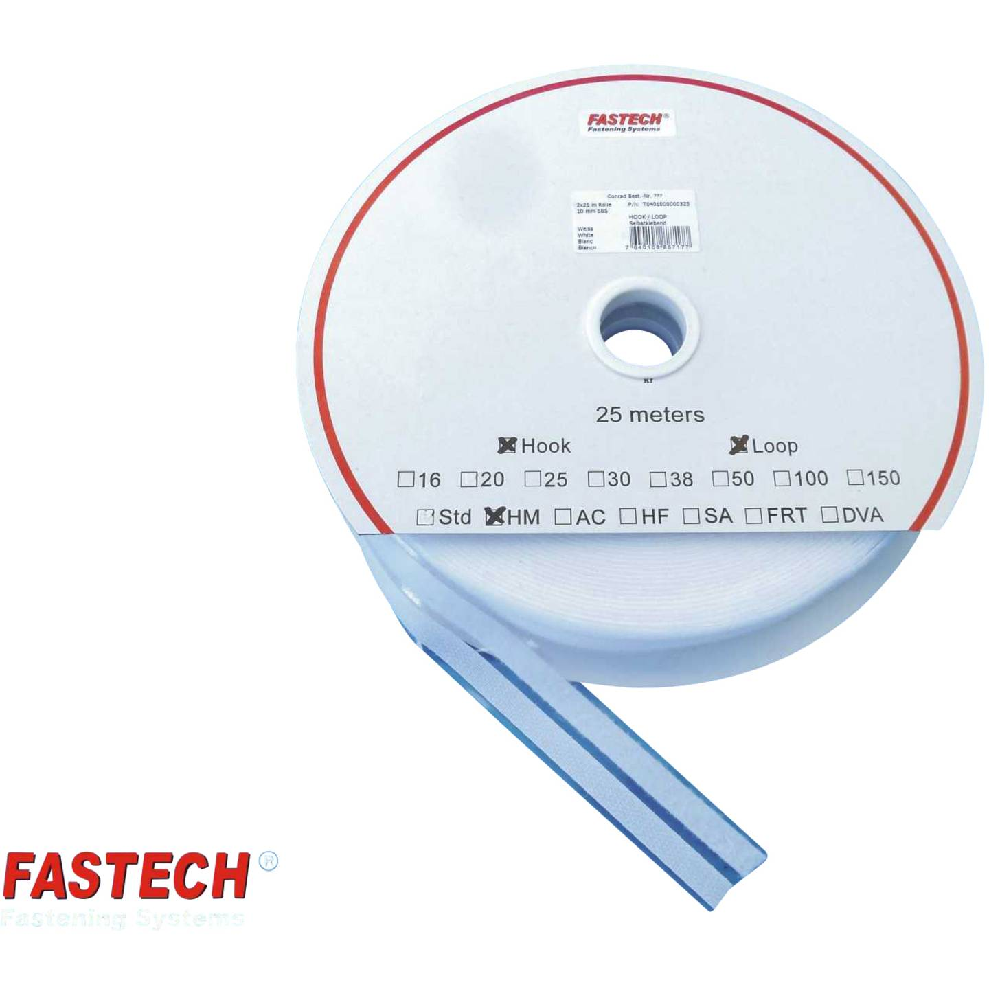 B-Ware Fastech Klettband Verschlussband Hotmelt Weiß 10mm 25m Polyamid Klettverschl728