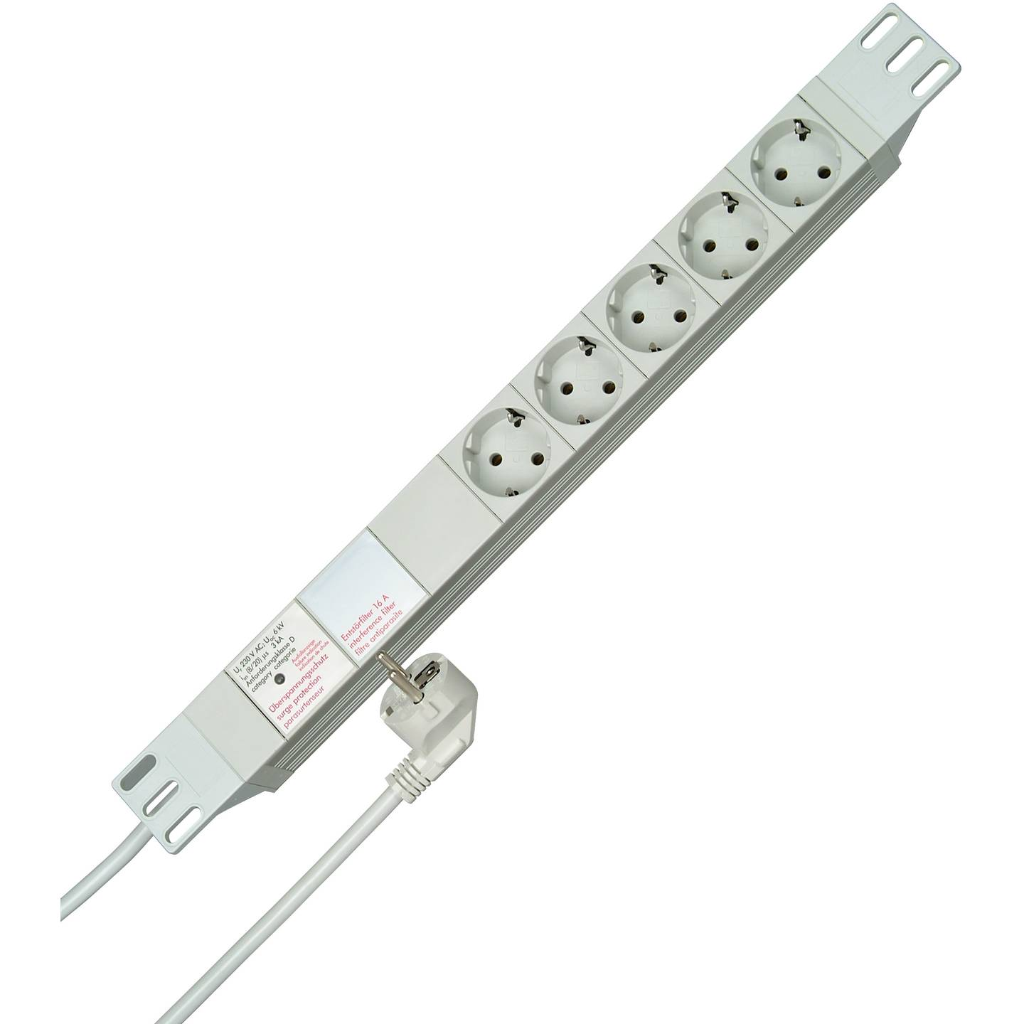 B-Ware Kopp 930504014 Steckdosenleiste Verteiler 19 Zoll 5fach Weiß Schutzkontakt 1 St
