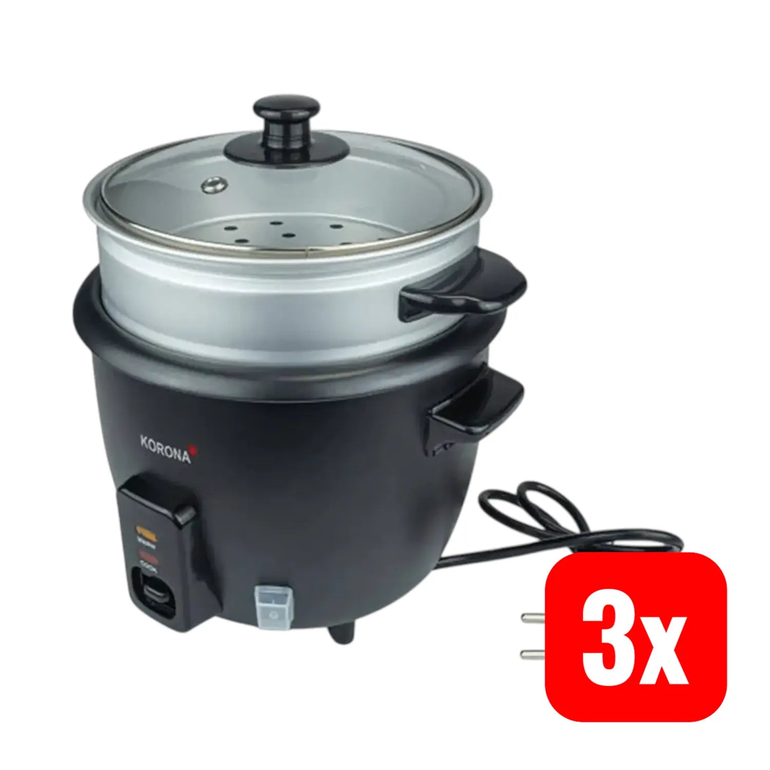 B-Ware Korona Reiskocher Dampfgarer Reiskocher 400 Watt 1 L Schwarz Silber 3 Stück