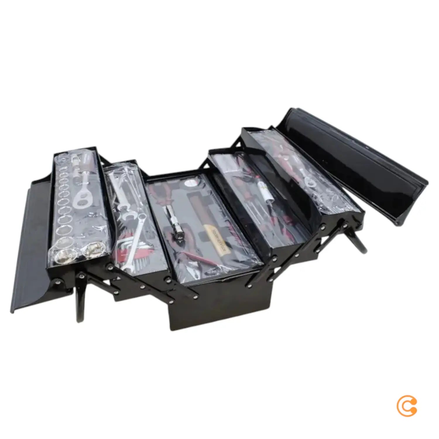 B-Ware Kraftwerk Werkzeugkiste Kasten Set Schwarz 1/4 1/2 106tlg Siehe Text/Foto