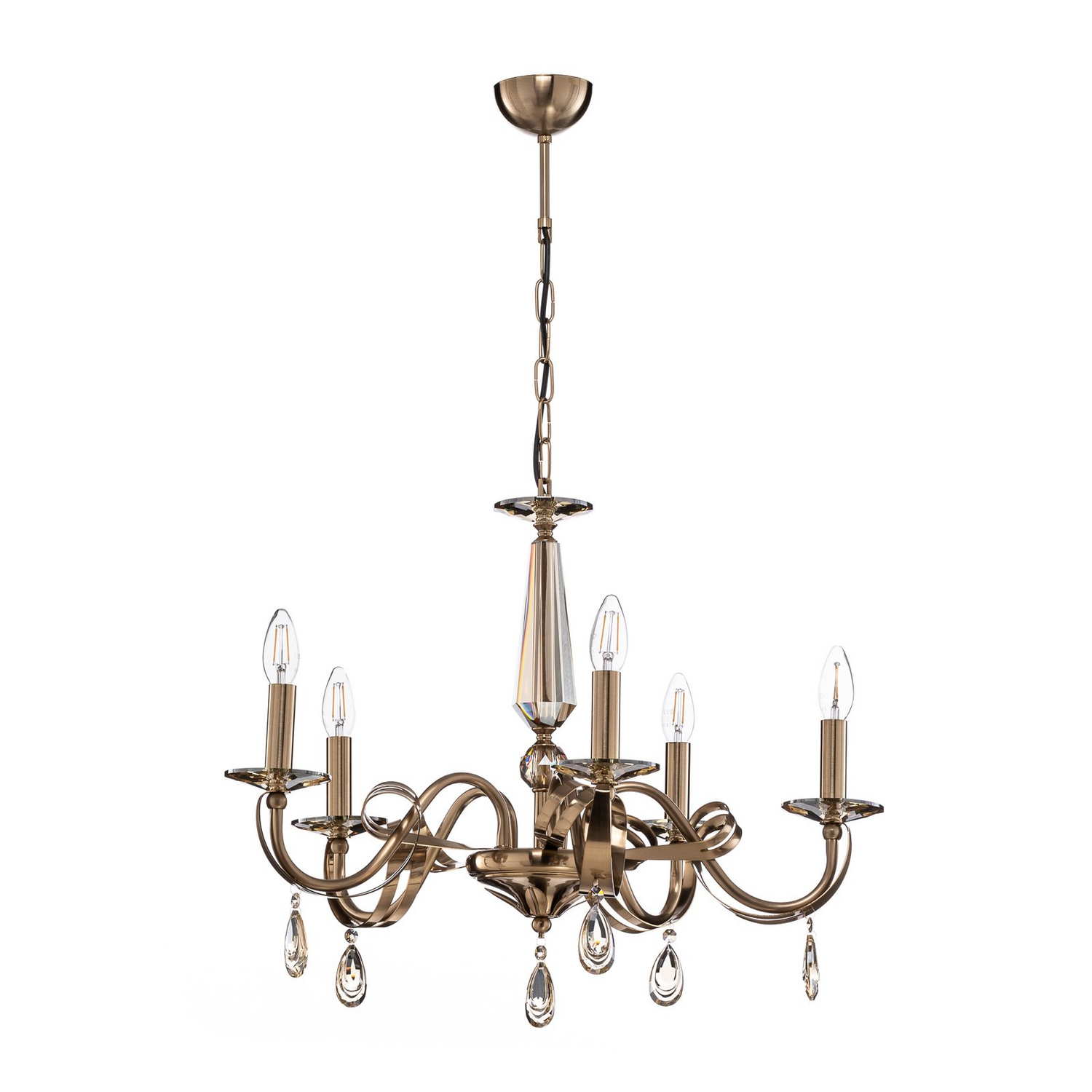 B-Ware Kronleuchter Castro Messing Antik 5 Flammig Deckenlampe Deckenleuchte Lampe Spot