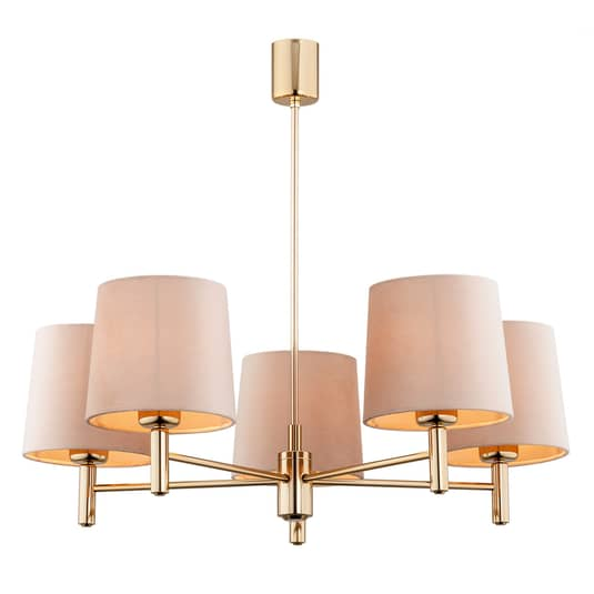 B-Ware Euluna Kronleuchter Polo 5 Flg. Beige Messing Dunkel Deckenlampe Deckenlampe