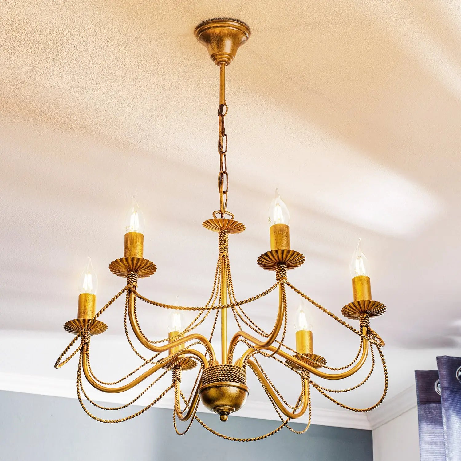 B-Ware Kronleuchter Lampe Tori 6 Leuchter Gold Stahl Sechsflammig Beleuchtung476