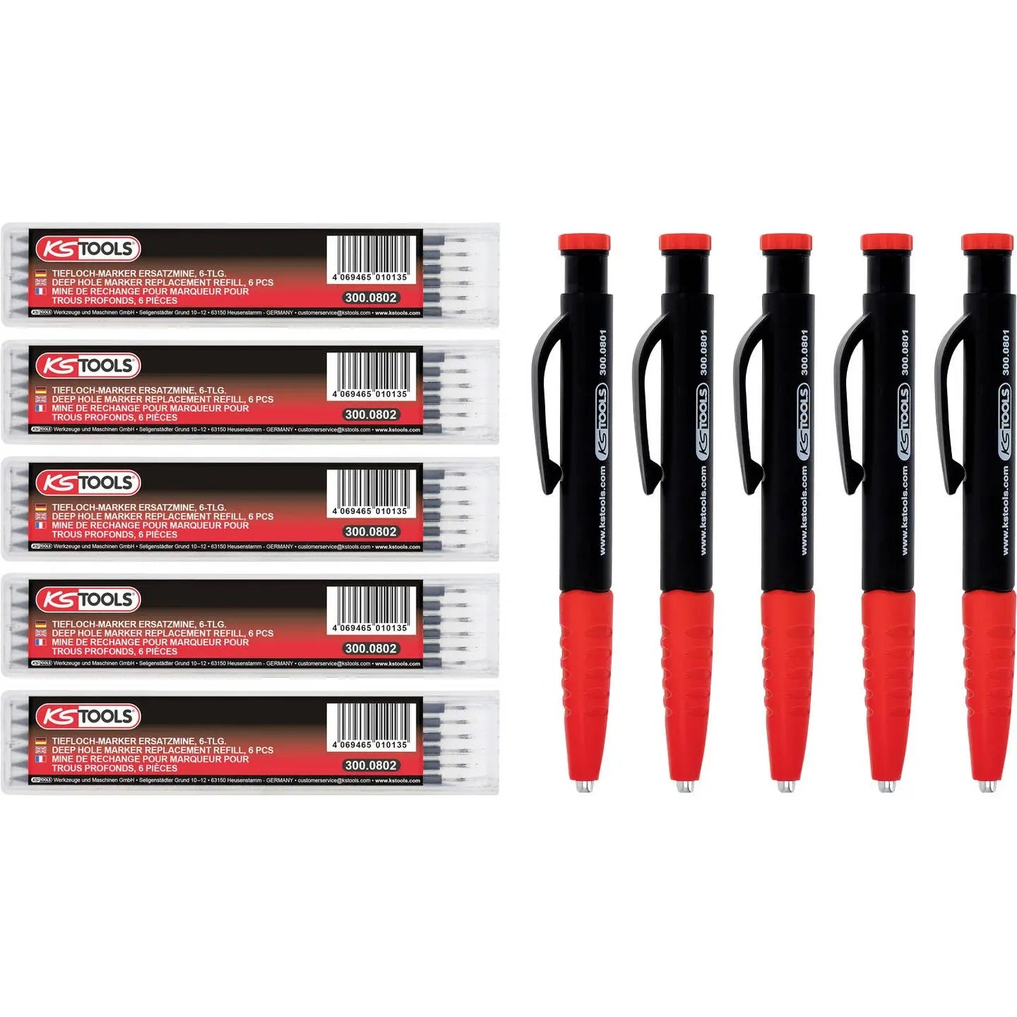 B-Ware Ks Tools Tieflochmarker Baubleistift Marker Schwarz/Rot 5 Stück 300.0800