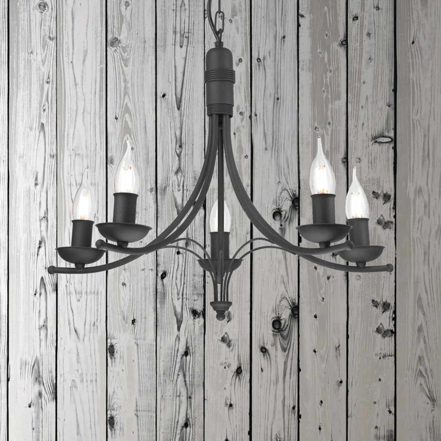 B-Ware Lamkur Kronleuchter Kandela Schwarz Stahl 5 Flammig E14 Dimmbar Leuchte 58 Cm