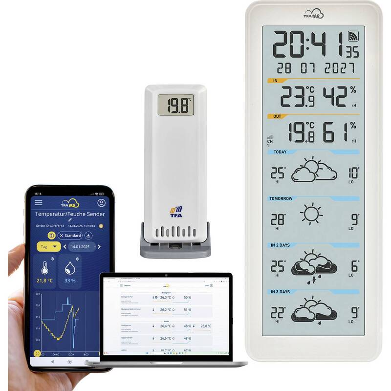 B-Ware TFA.me Wetterstation Funkstation WLAN Basisstation Thermo-Hygro-Sender Weiß