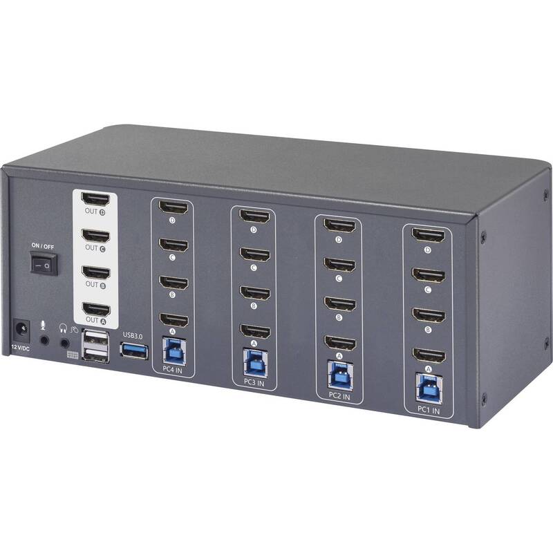 B-Ware KVM-Konsole Umschalter Switch SpeaKa Professional HDMI 4x4 Port Multi Display