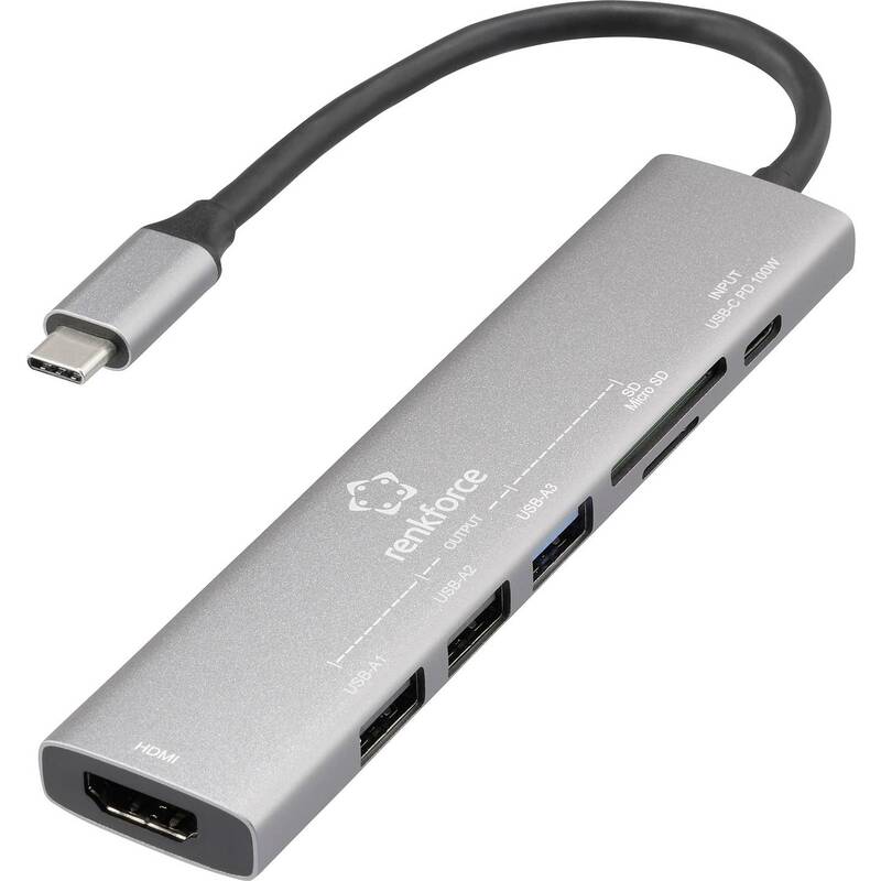 B-Ware RENKFORCE USB-C Dockingstation Hub Universal Kartenleser Grau HDMI Laptop