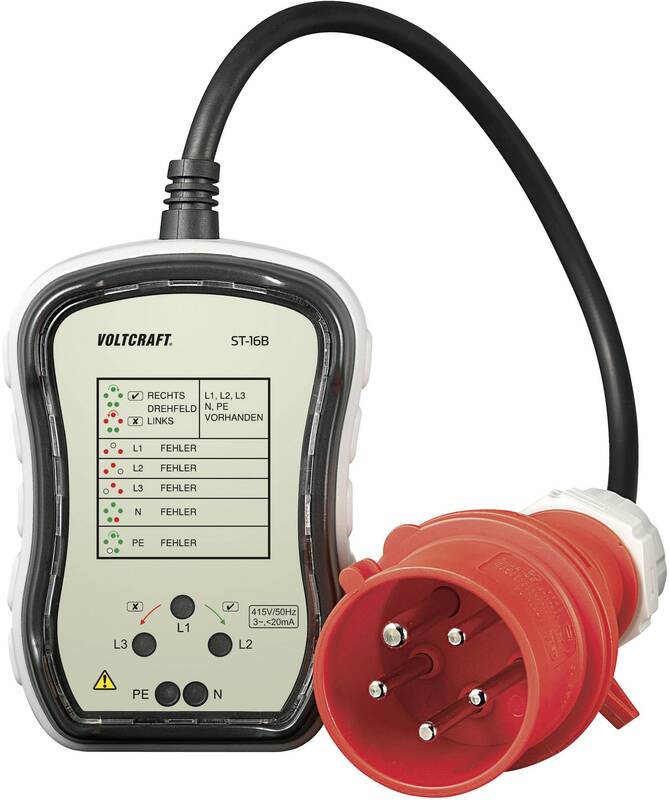 B-Ware VOLTCRAFT ST-16B 3-Phasen Steckdosentester Kalibriert Werksstandard 40 x 115 mm