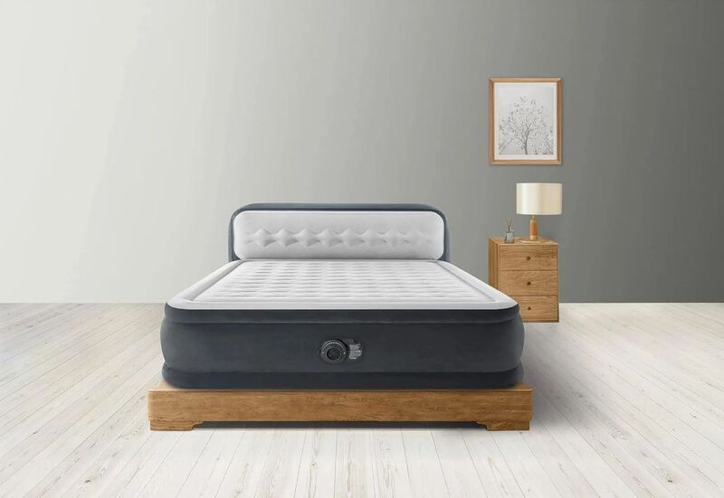 B-Ware Intex Luftbett DuraBeam UltraPlushHeadboard 236x152cm grau weiß 272kg Tragkraft
