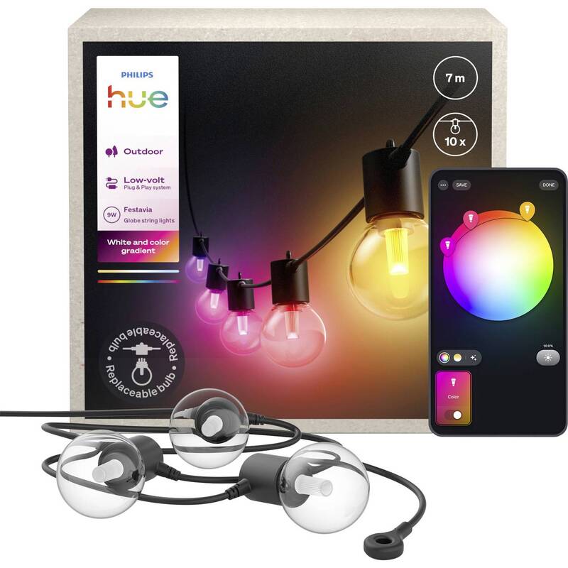 B-Ware Philips Hue Lichterkette Lichtergirlande Festavia Globe Outdoor Licht Schwarz