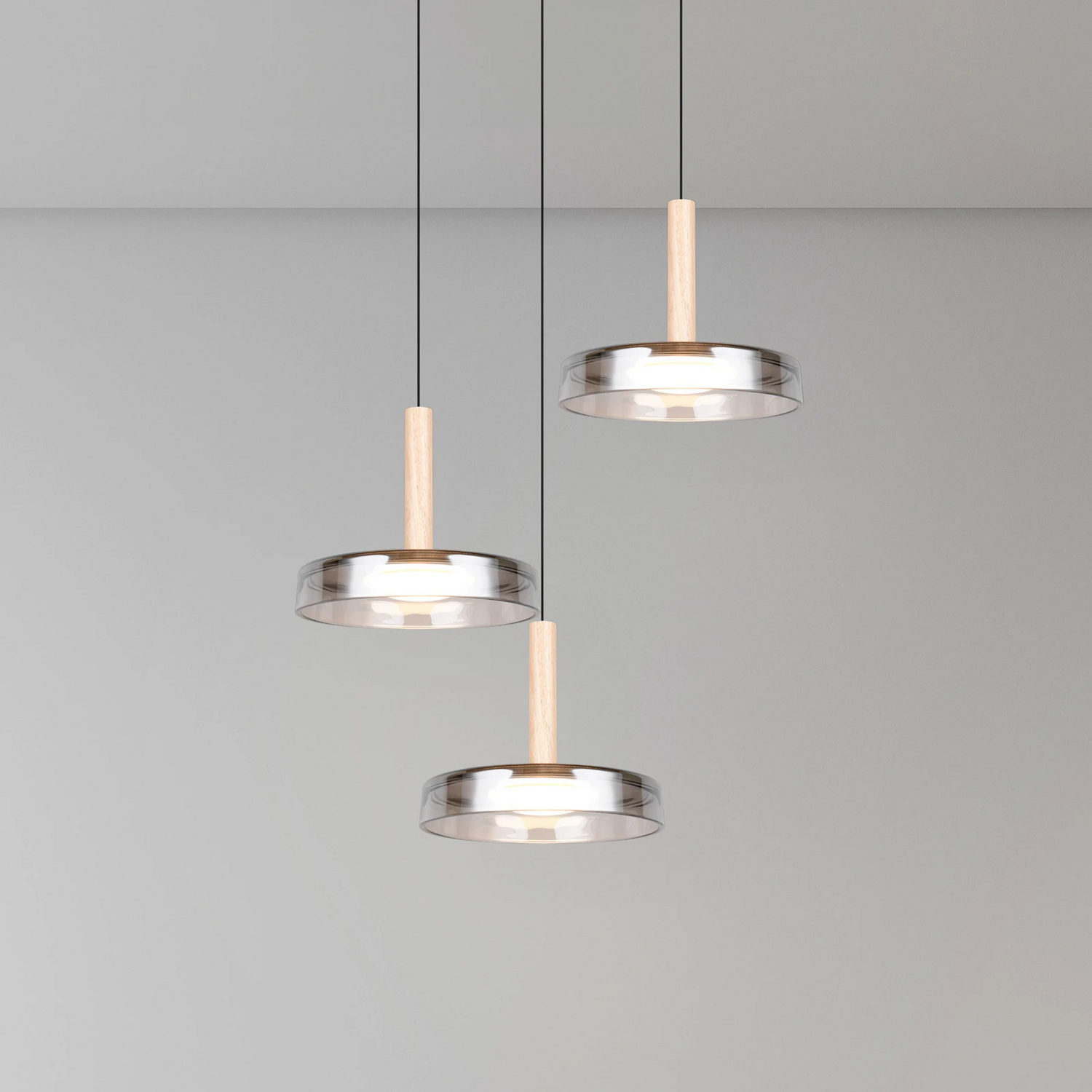 B-Ware Trio Lighting Led Hängelampe Celeste Chrom/Holz, ø 35 Cm 3 Flg.Glas Dim Lampe