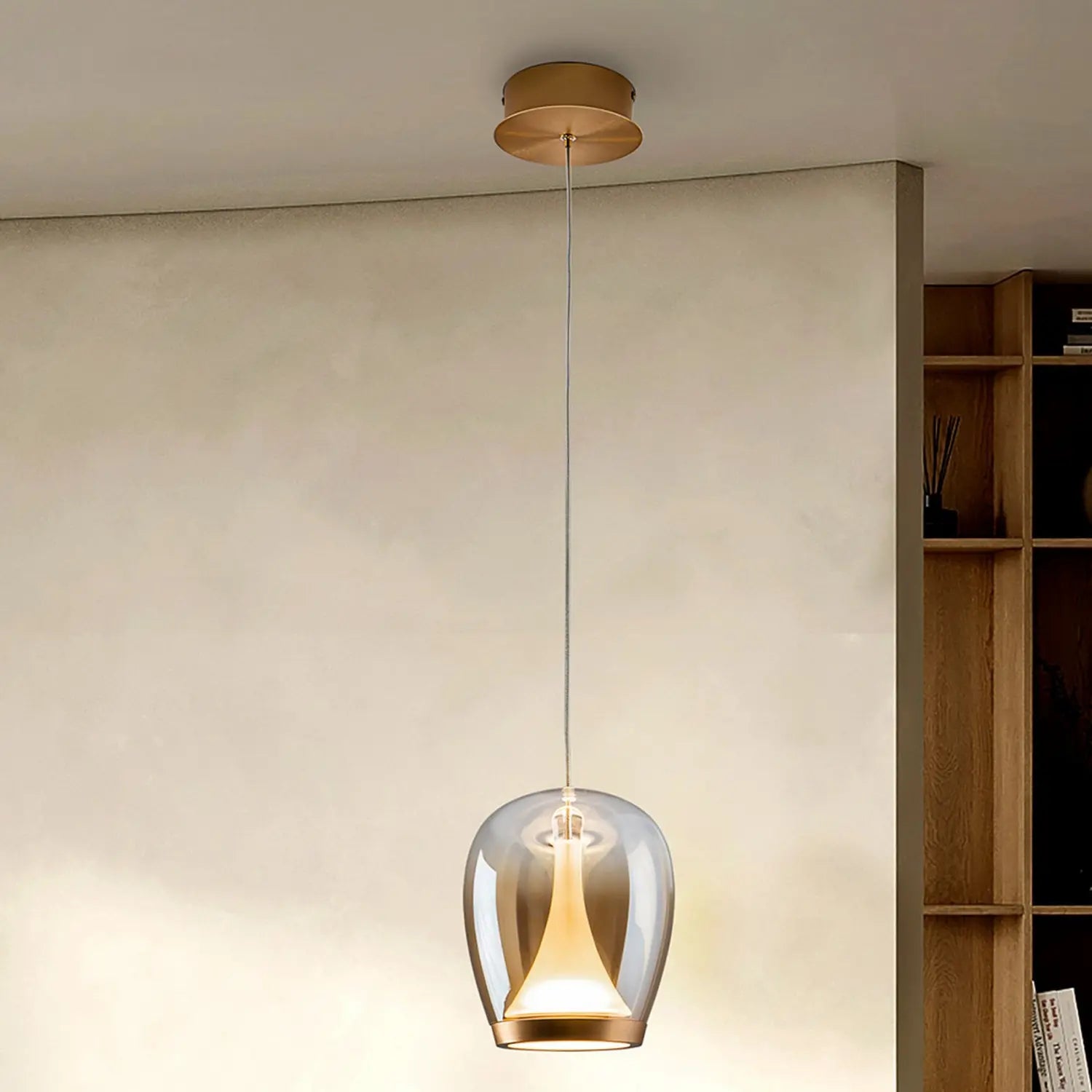 B-Ware Schuller Valencia Pendelleuchte Hängeleuchte Led Glas Gold Amber Aluminium