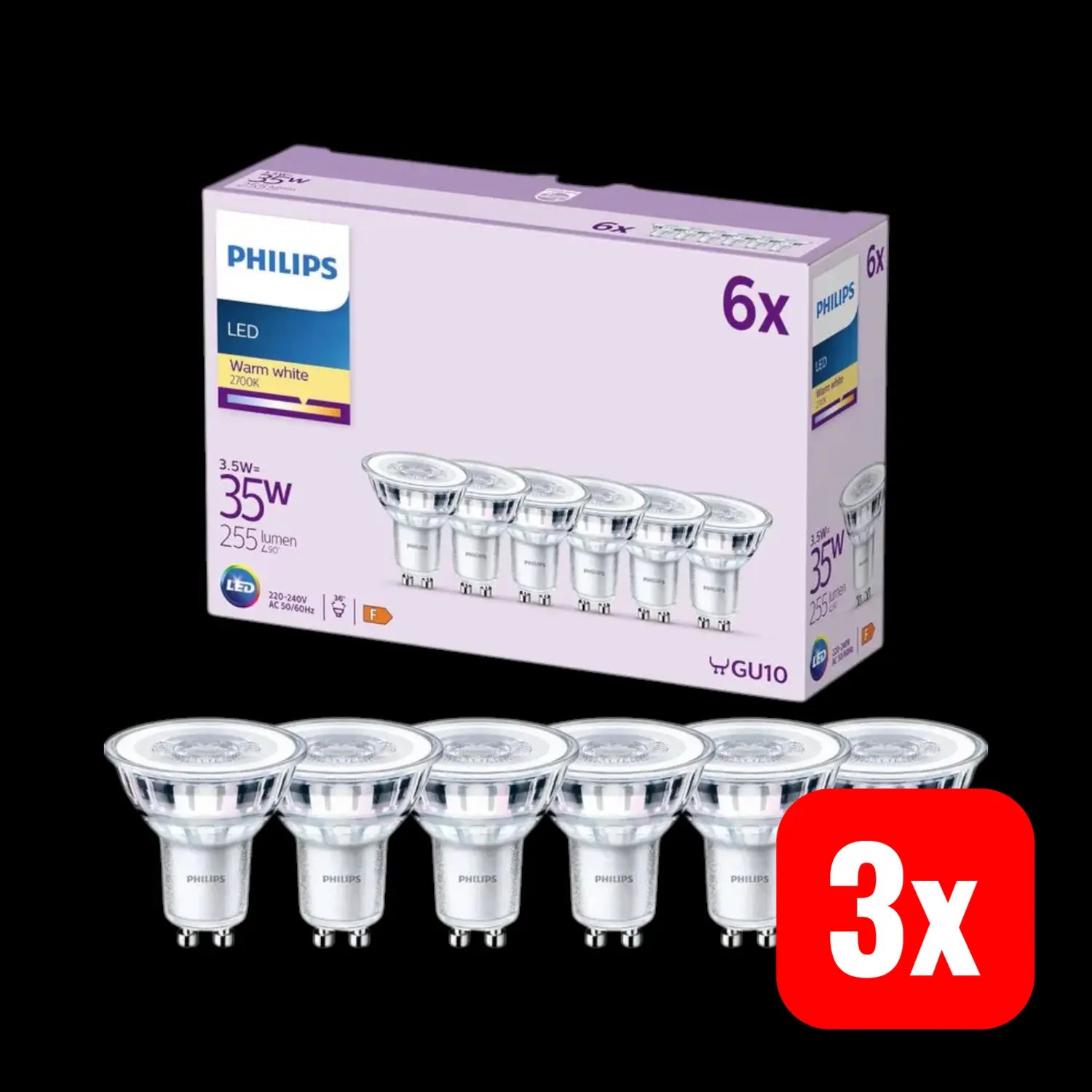 B-Ware Philips Led Lampe Reflektor Gu10 Warmweiß 3,5 W Leuchtmittel 6er Pack 3 Sets