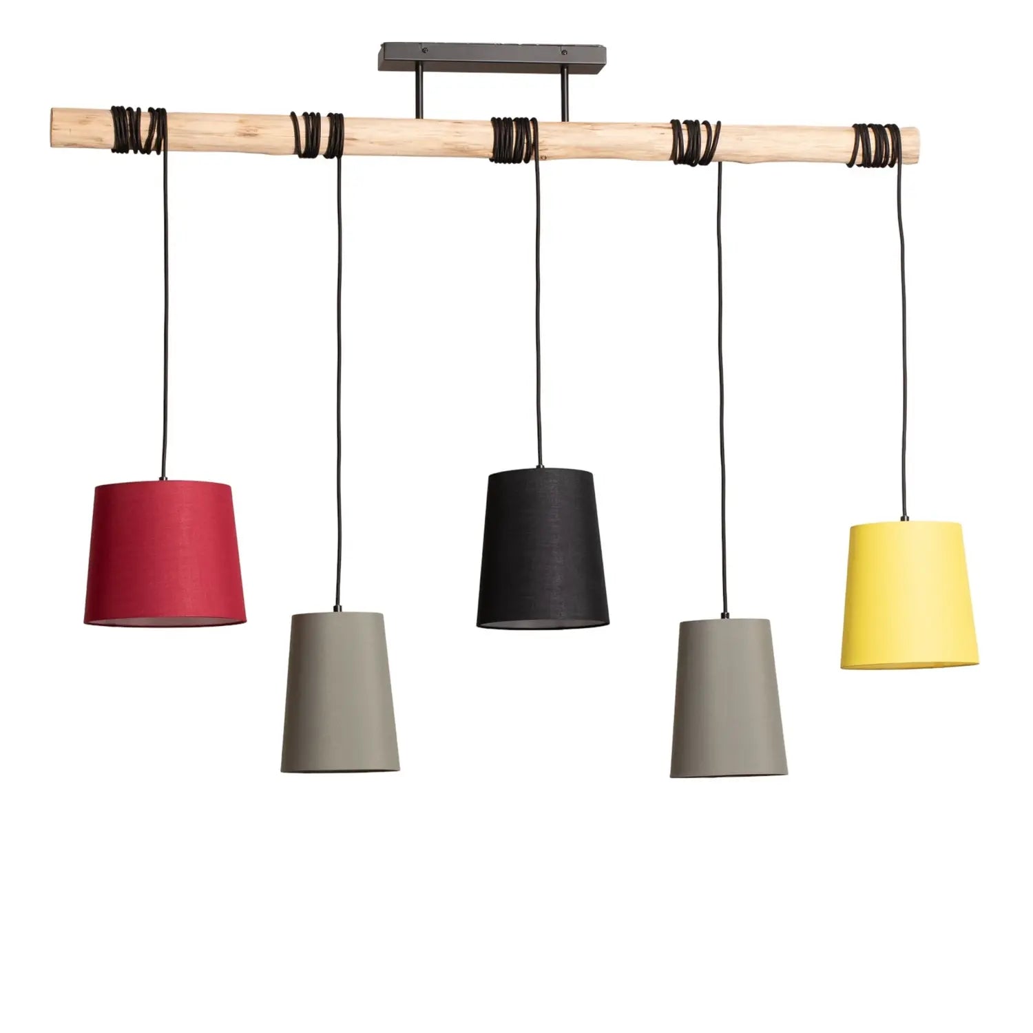B-Ware Lindby Pendelleuchte Hängelampe Amilia Stoff Rot Gelb Grau E27 Fünfflammig Led