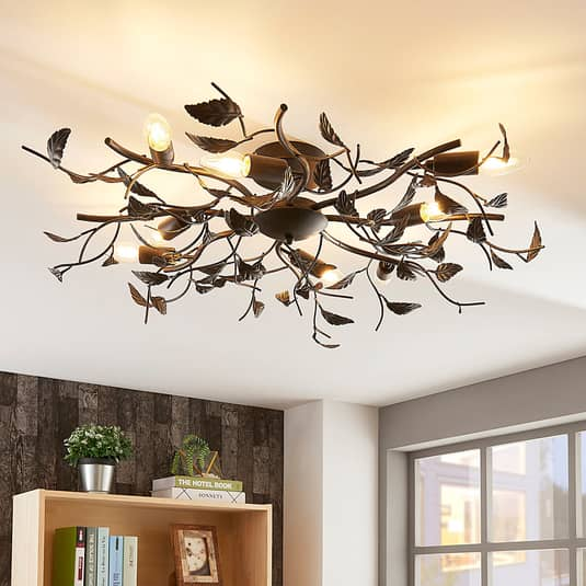 B-Ware Lindby Deckenlampe Deckenlampe Leuchte Yos In Blattoptik, 8 Flammig, Schwarz604