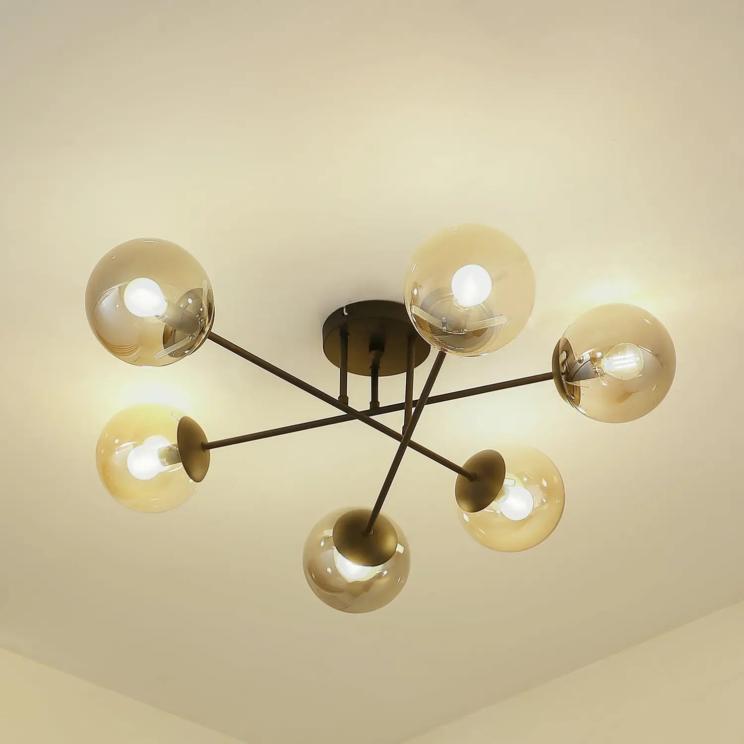 B-Ware Lindby Deckenleuchte Lampe Isamer Kugel Rauchgrau Amber Glas Wohnzimmer