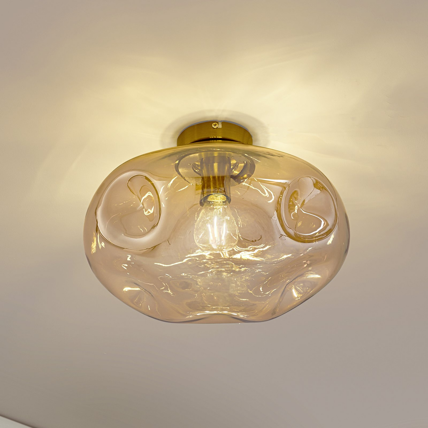 B-Ware Lindby Deckenleuchte Lampe Lelia Amber Glas 35 Cm Runde Wohnraumleuchte