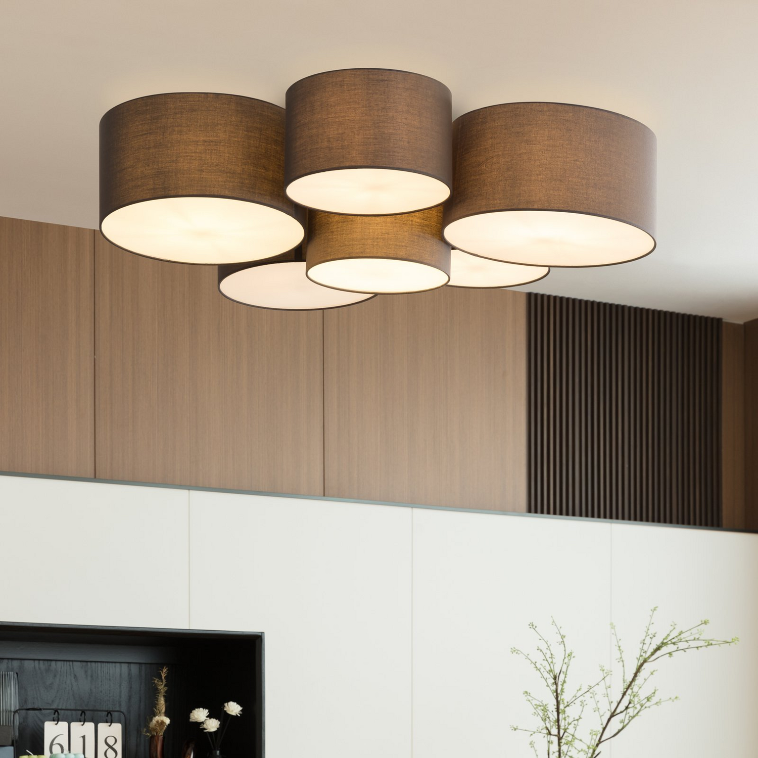 B-Ware Lindby Maureka Stoff Deckenleuchte Deckenlampe Deckenlicht Leuchte Sechsflammig