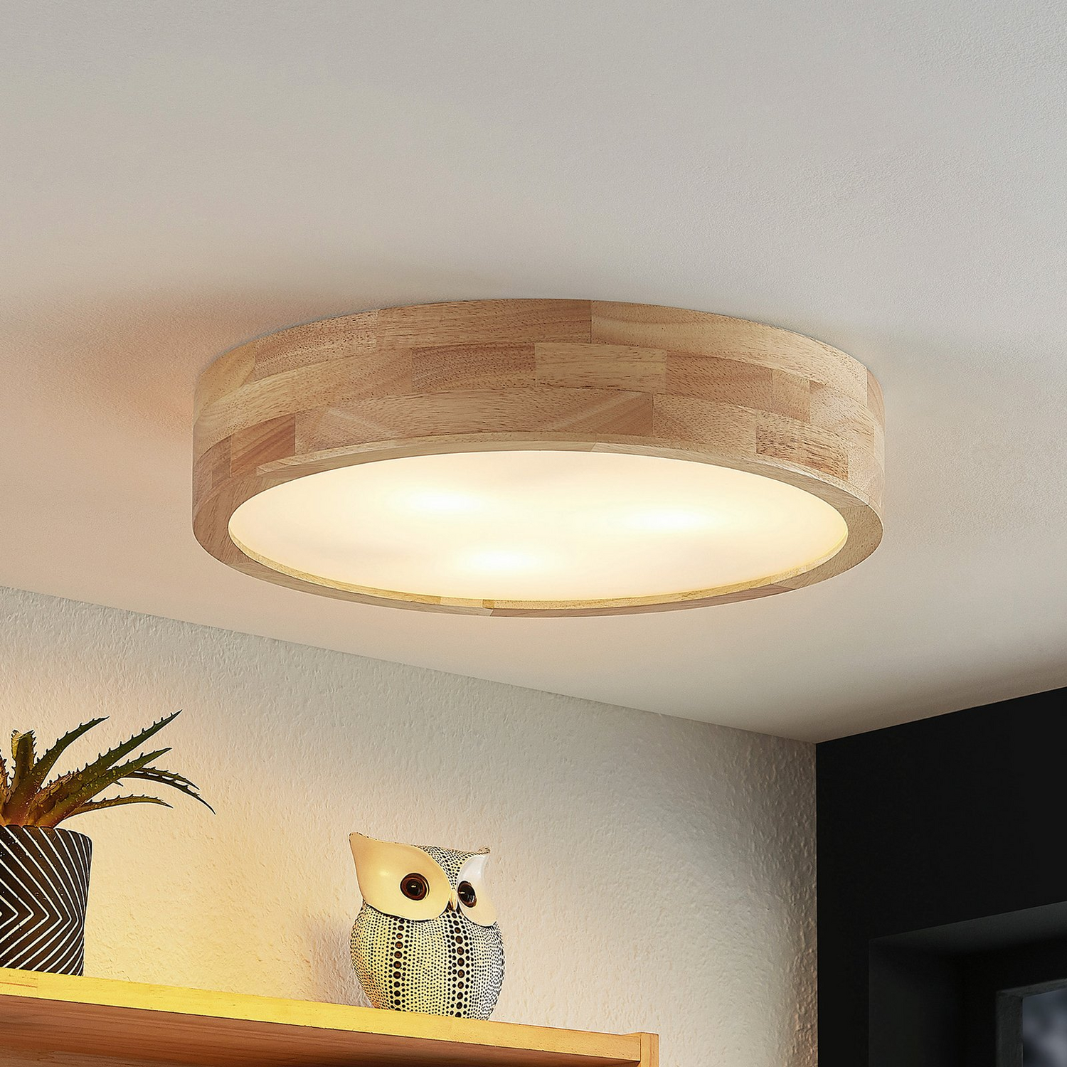 B-Ware Lindby Tanju Deckenlampe Hängelampe Licht Eichenholz ø 40 Cm E27 Siehe Text