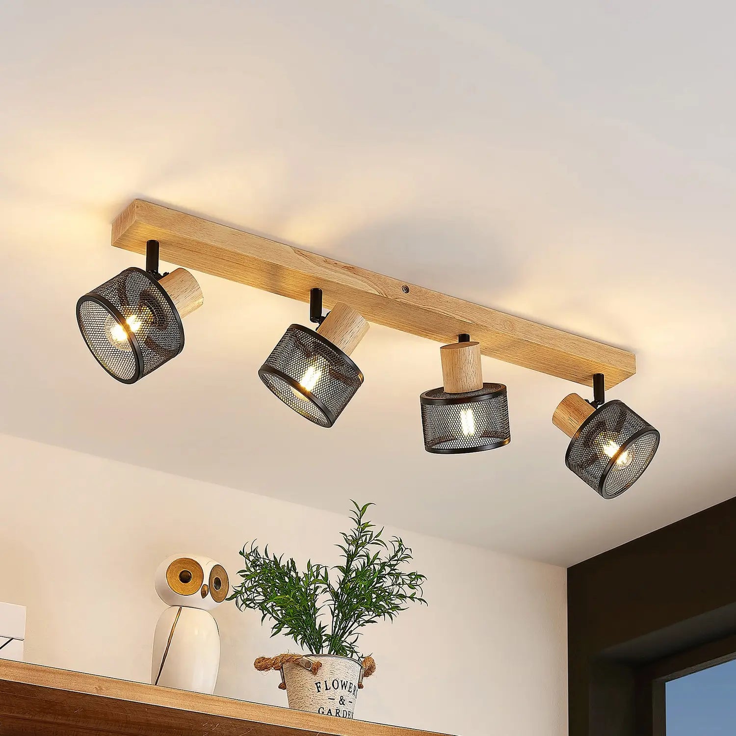 B-Ware Lindby Evinora Deckenstrahler Deckenlampe Deko Deckenlicht E14 Aus Holz 4 Flg