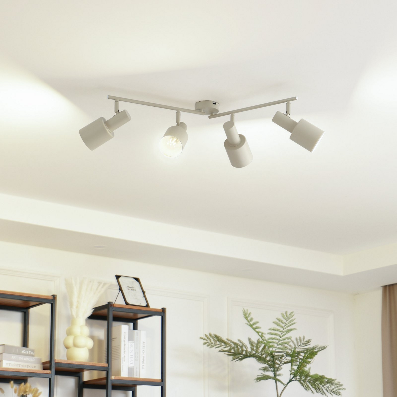 B-Ware Lindby Deckenstrahler Ovelia Beige Lang 4 Flämmig Deckenlampe Lampe Strahler E27