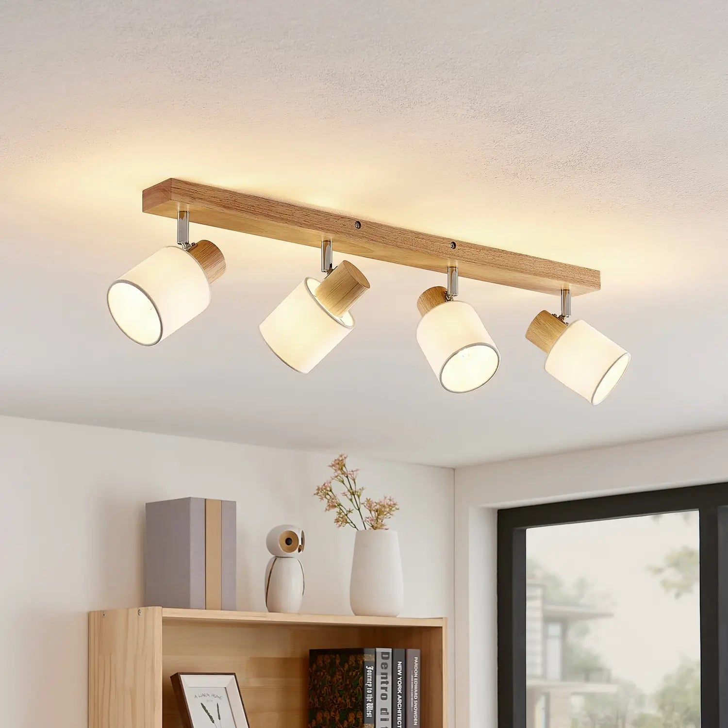 B-Ware Lindby Deckenstrahler Strahler Lampe Holz Weiß 4 Flg E14 67cm Wanessa