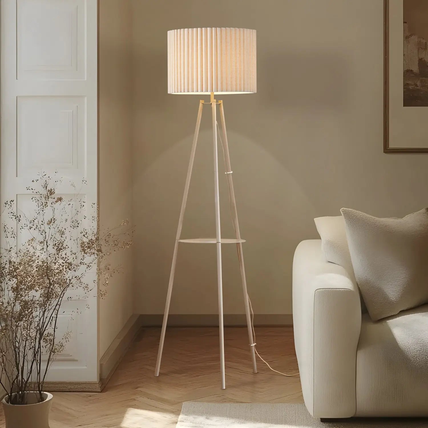 B-Ware Lindby Stehlampe Standlampe Libbie Leinen Cremefarben Dreibein Wohnzimmerla573